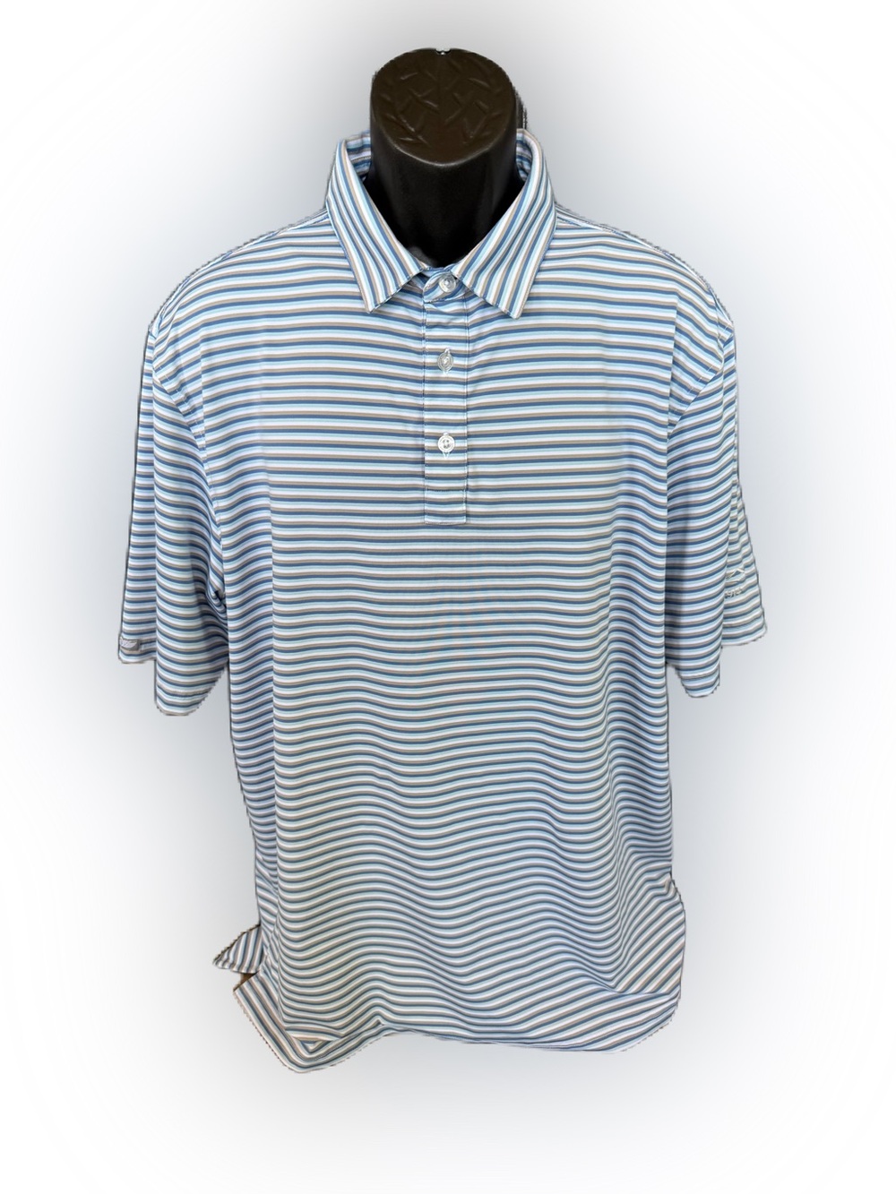 Straight Down Men’s Performance Short Sleeve Striped Polo Shirt. Size XL